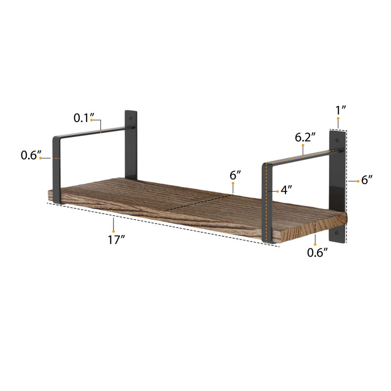 Tablette en bois massif Ternate, Brun, H 6 po x l 17 po x P 6,3 po