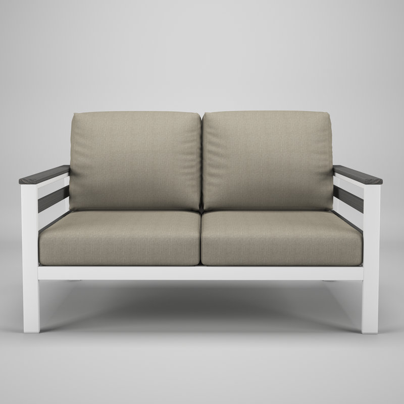 Townsend Metal Outdoor Loveseat With Sunbrella Cushion, Spectrum Dove