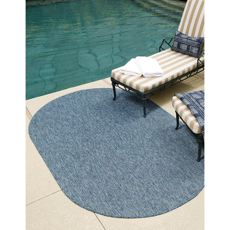 Avaughn Blue Indoor/Outdoor Area Rug, Oval 3'3" x 5'3"