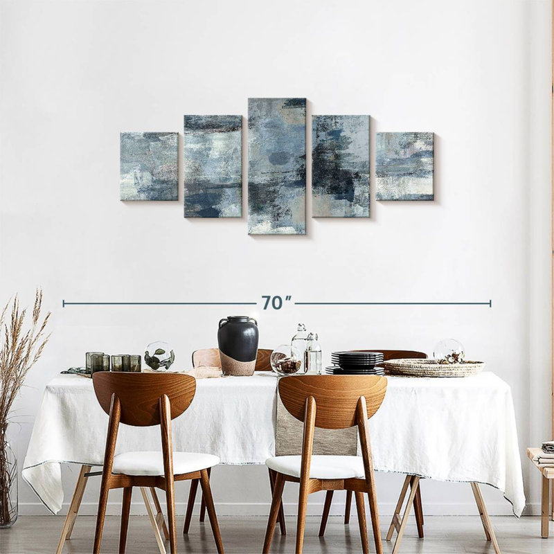 Ensemble de 5 pièces indigo et gris sur toile In The Clouds, H 55 po x l 24 po x P 1,25 po
