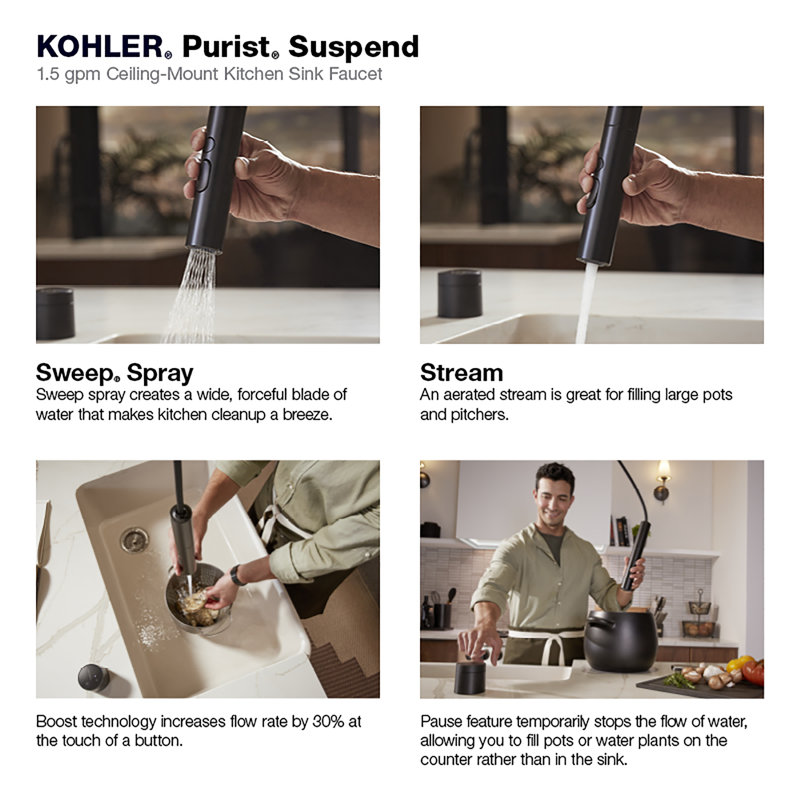 Purist Suspend Ceiling-Mount Kitchen Faucet Kit, Vibrant Brushed Moderne Brass