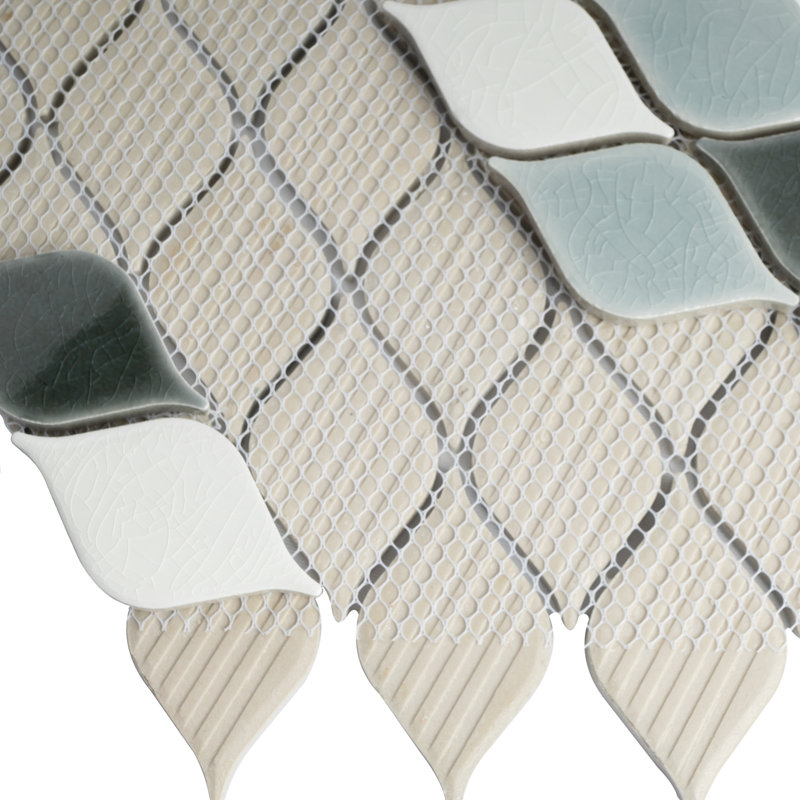 Handmade 9.53 in. x 10.83 in. Geometric Glossy Porcelain Mosaic Wall and Floor Tile, Gray