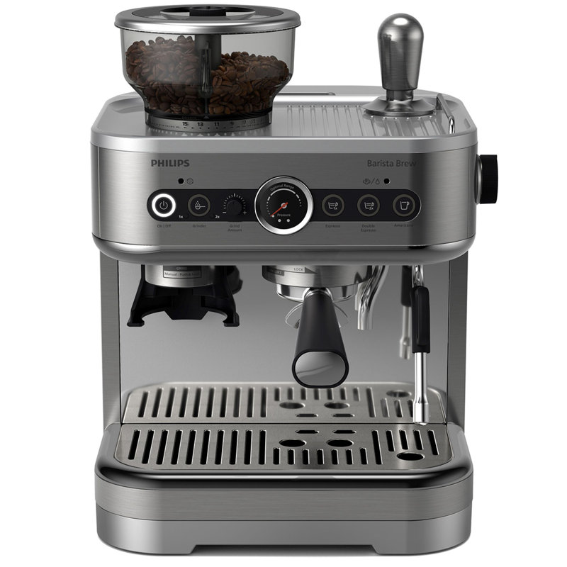 Stainless Steel Semi-Automatic Espresso Machine with Grinder and Steam Wand