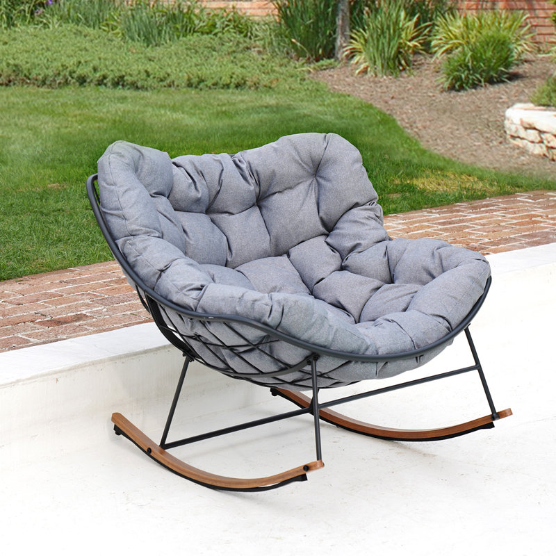 Powder Coated Steel Outdoor Chair, Light Grey, Black