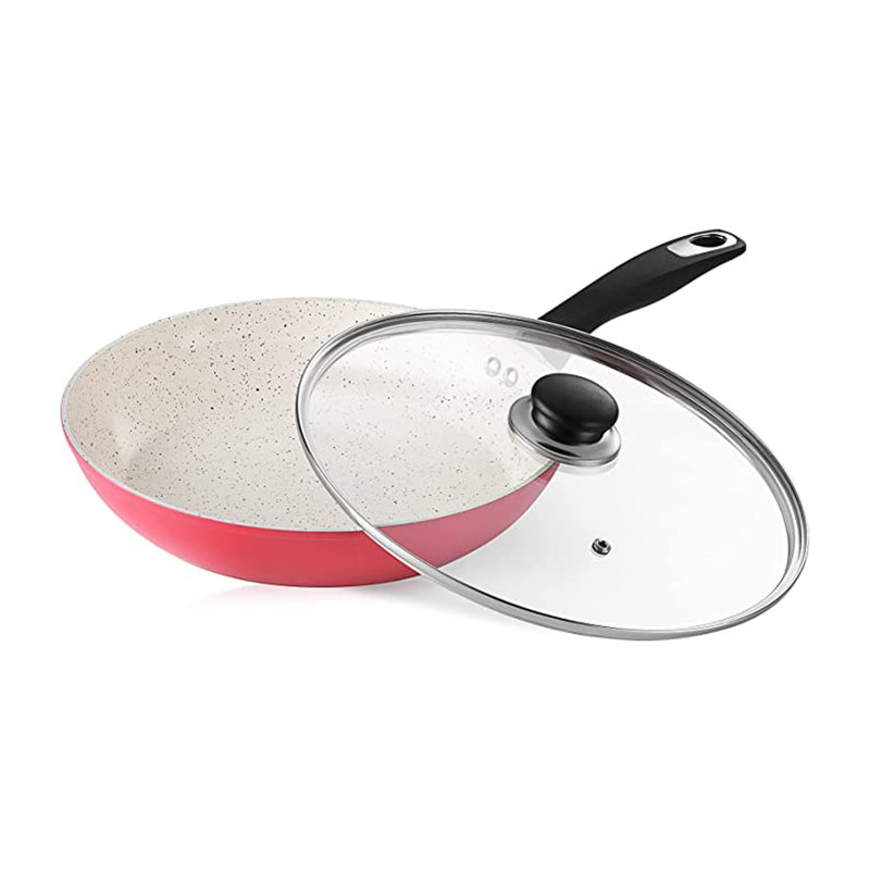 Poêle à frire antiadhésive en aluminium avec couvercle CS KOCHSYTEME, 11", Rouge / blanc