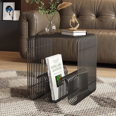 Metal Wire Magazine Rack Side Table - Open Iron Storage Unit, Multi-Functional Accent Table for Living Room & Bedroom