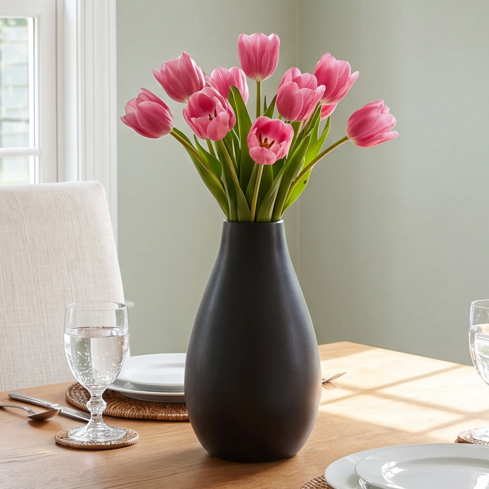 Mable Ceramic Table Vase, 20.35" H x 11.55" L x 11.55" W, Black