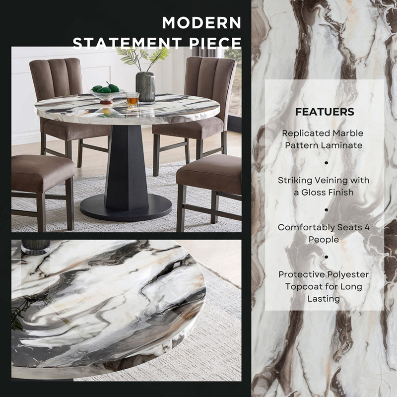 Cavira 5-Piece Modern Dining Set, Faux Marble Dining Table with Four Upholstered Chairs