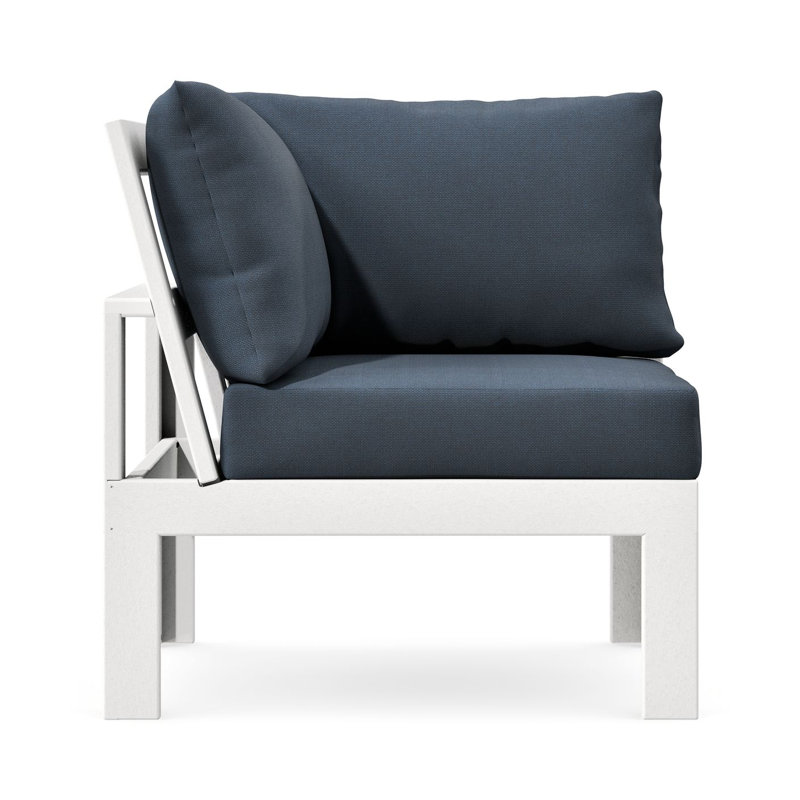 Chaise de coin modulaire POLYWOOD® Edge, Blanc, Marine Indigo Revolution®