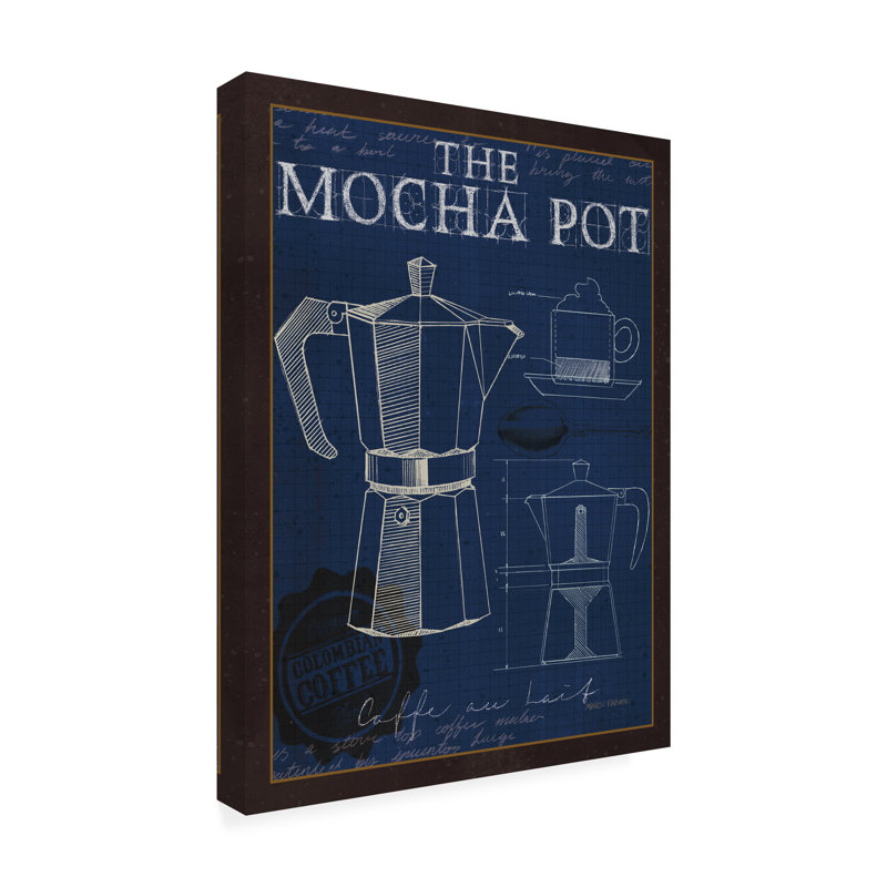 «Coffee Blueprint II Indigo» par Marco Fabiano, impression sur toile tendue, H 32 po x l 24 po x P 2 po