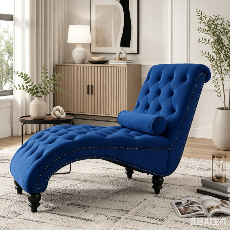 Fauteuil inclinable en velours capitonné, Navy