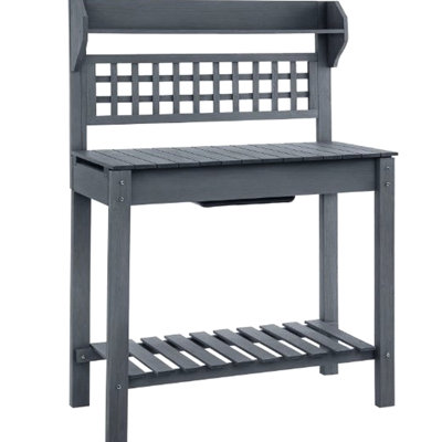 Banc de rempotage extensible pour le jardin et les espaces extérieurs - plateau de table coulissant, tablette de rangement, station de lavabo sec avec tablette en bois naturel, cour de serre adaptée