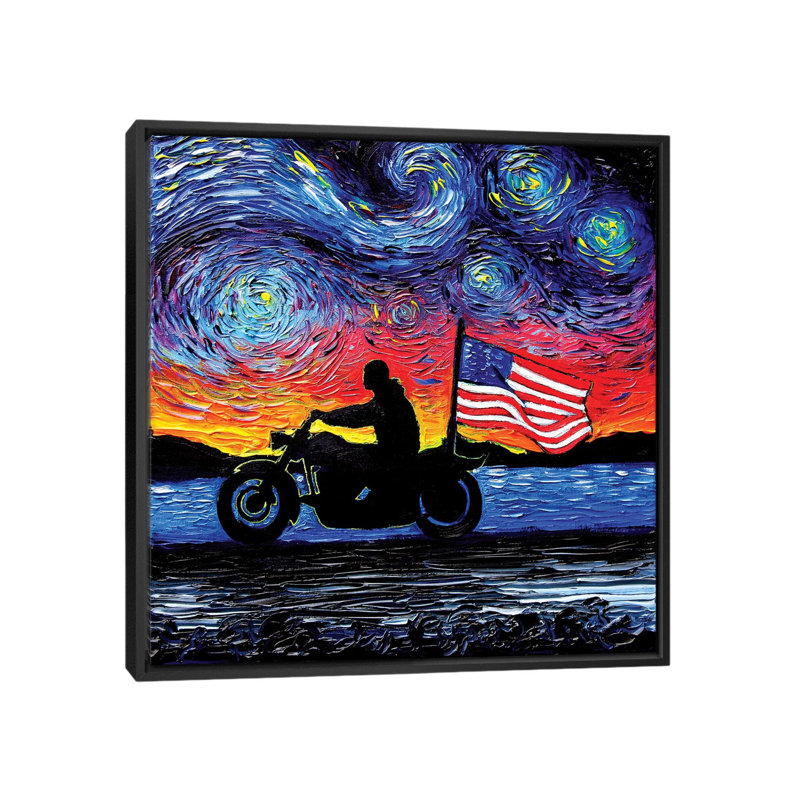 Reproduction d’art, "Easy Rider" par aja Trèves, Pas de tapis, H 12 po x l 12 po x P 1,5 po, Toile avec cadre noir