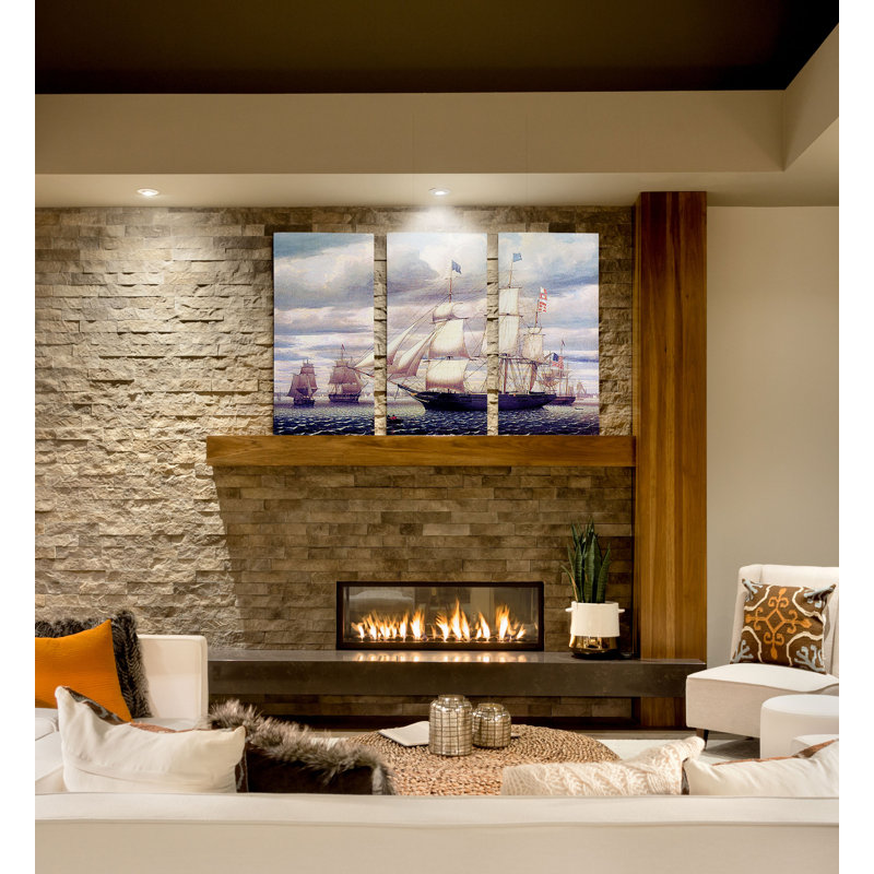 Parti de Boston Harbor, ensemble de 3 reproductions d’art sur toile, H 24 po x l 36 po x P 1,5 po