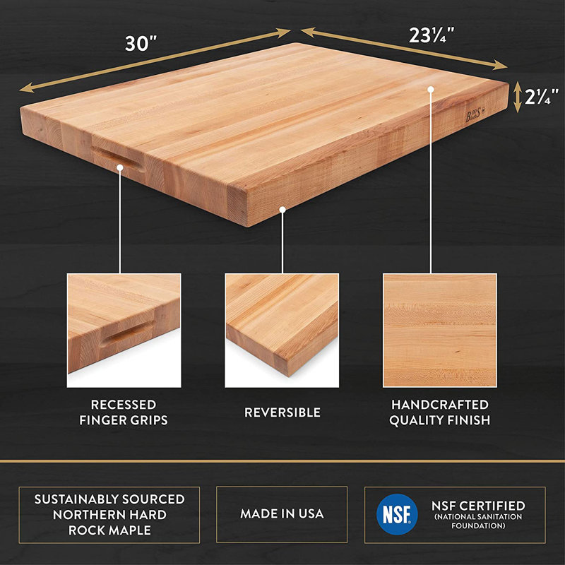 John Boos Maple Wood Edge Grain Reversible Cutting Board, Maple, 30" L x 23" W 2.25"D