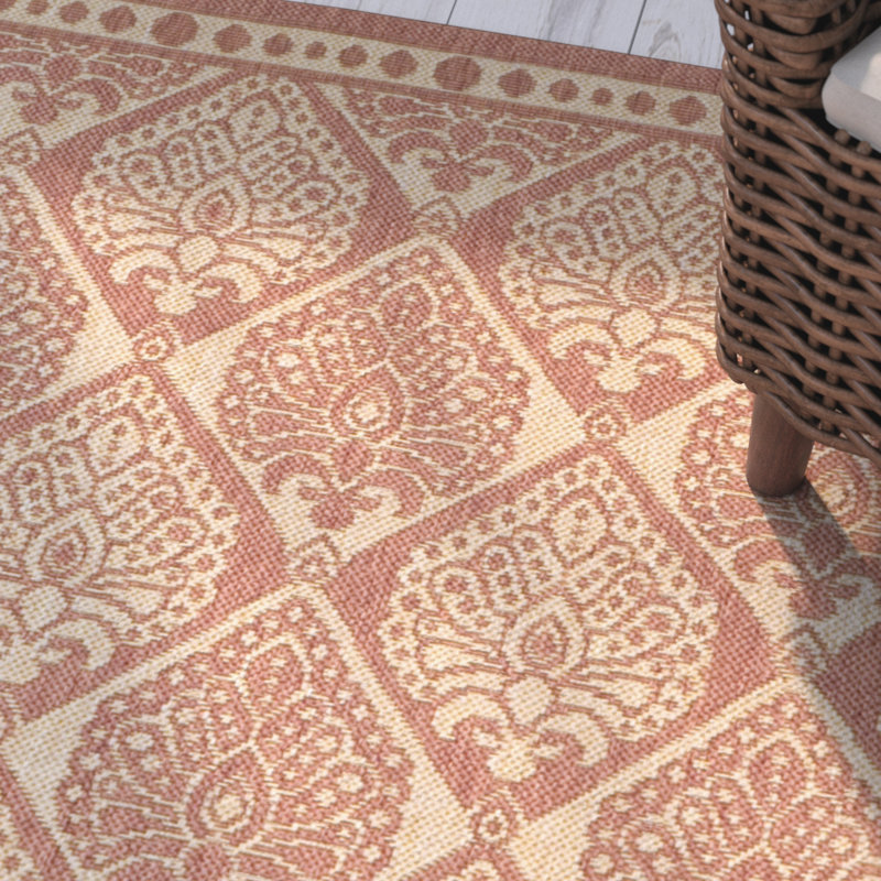 Tapis d'intérieur / extérieur à motif géométrique rouille / sable Blasa, Rectangle 5 pi 3 po x 7 pi 7 po