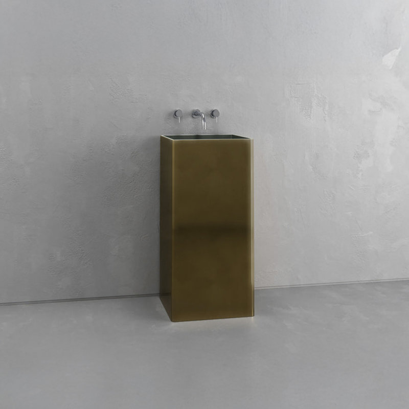 Vast Studio 33.5” Tall Aged Brass/Green  Freestanding Pedestal Sink – Rectangular Basin with Metallic Luxury Finish & Modern Minimalist Spa-Inspired Design