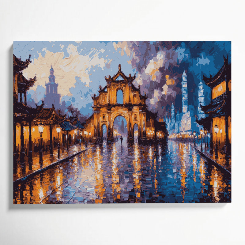 Art mural, cités, villes, Macau, H 11 po x l 14 po