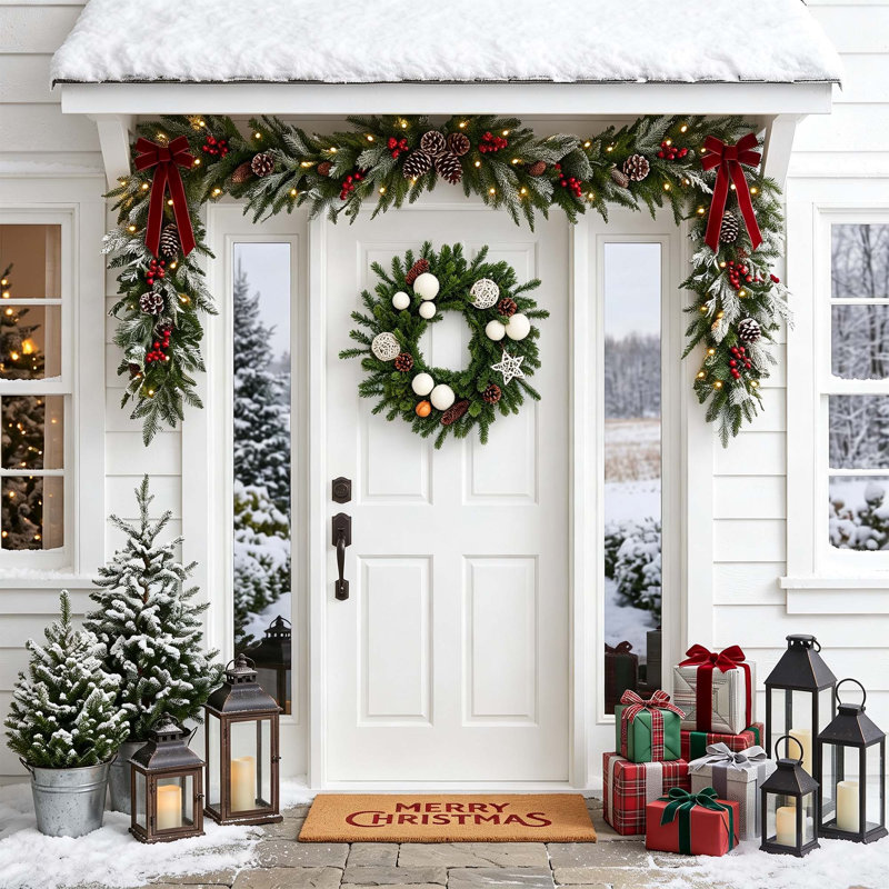 Couronne de Noël en sapin Nordmann pré-illuminée de 50 cm (20 pouces)