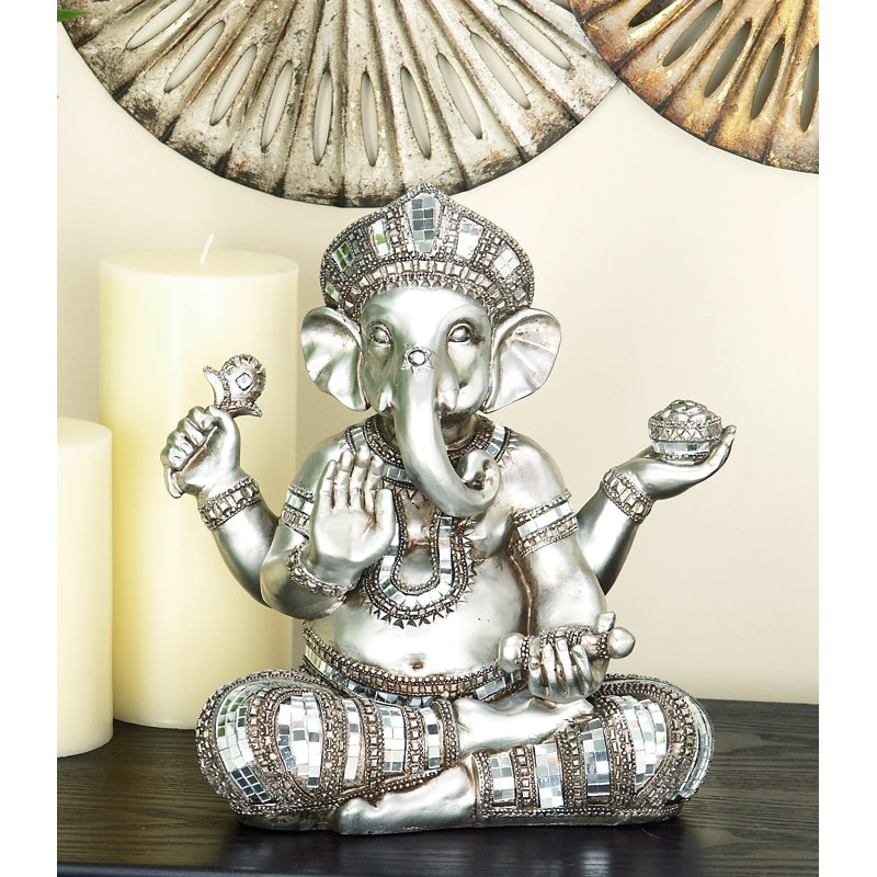 Sculpture Allisonia Polystone Ganesh, Argent