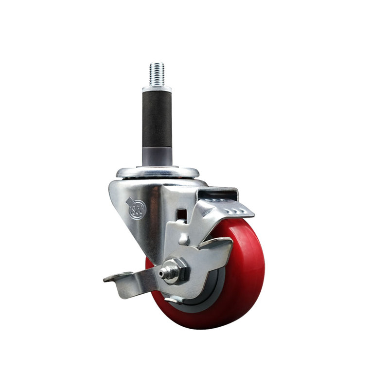 Roulettes pivotantes extensibles 3 pouces en poly rouge 1 pouce avec frein SCC
