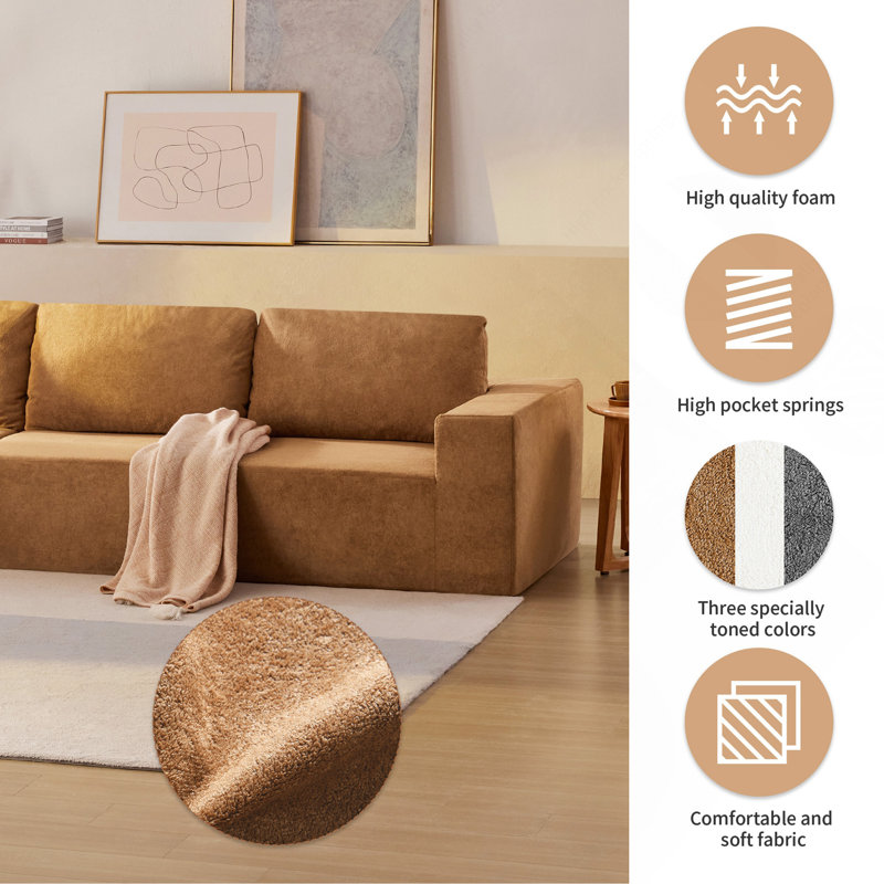 Versatile Modular Sofa Set For Home, No Assembly, Comfortable And Stylish, Brown Fabric