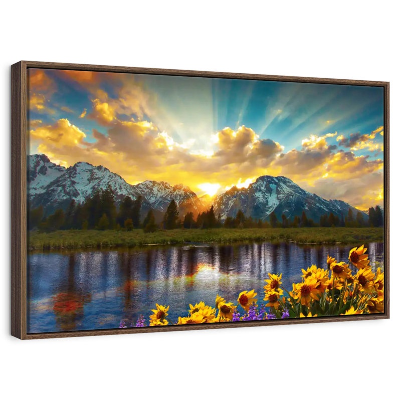 Grand Teton, 37 po x 25 po, Cadre flottant noyer