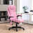 Pink 6 Point Vibrating Massage Office Chair, With Heat, Linen High Back Executive Office Chair, With Reclining Backrest, Padded Armrests And Remote-2036200053
