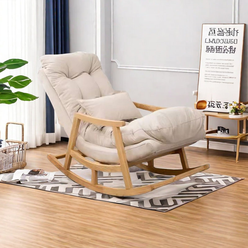 Chaise berçante en bois massif Cloud, Blanc cassé