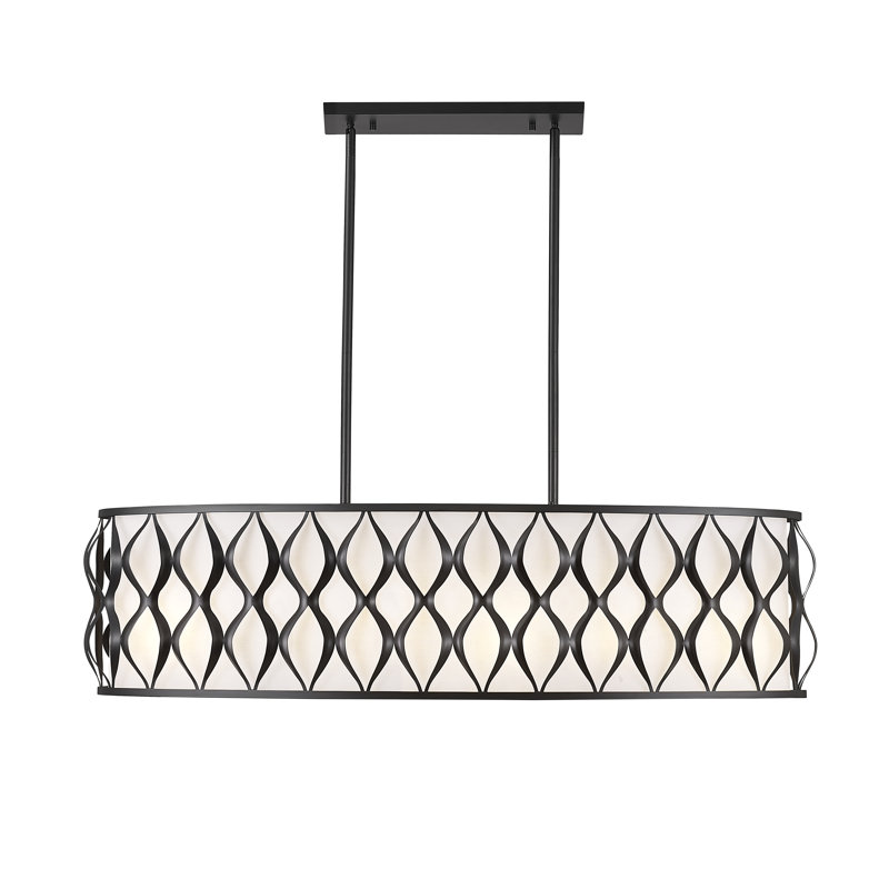 Lustre ovale pour îlot de cuisine à 10 lumières Sadowski, Noir mat