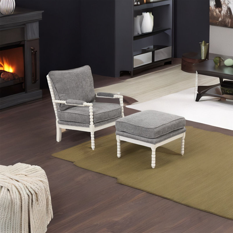 Fauteuil rembourré, Velours gris, Blanc