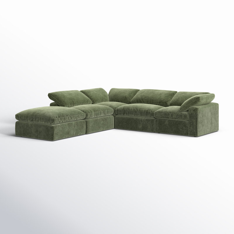 Canapé et méridienne rembourrés 5 pièces Wonardo, Tissu vert Sagano