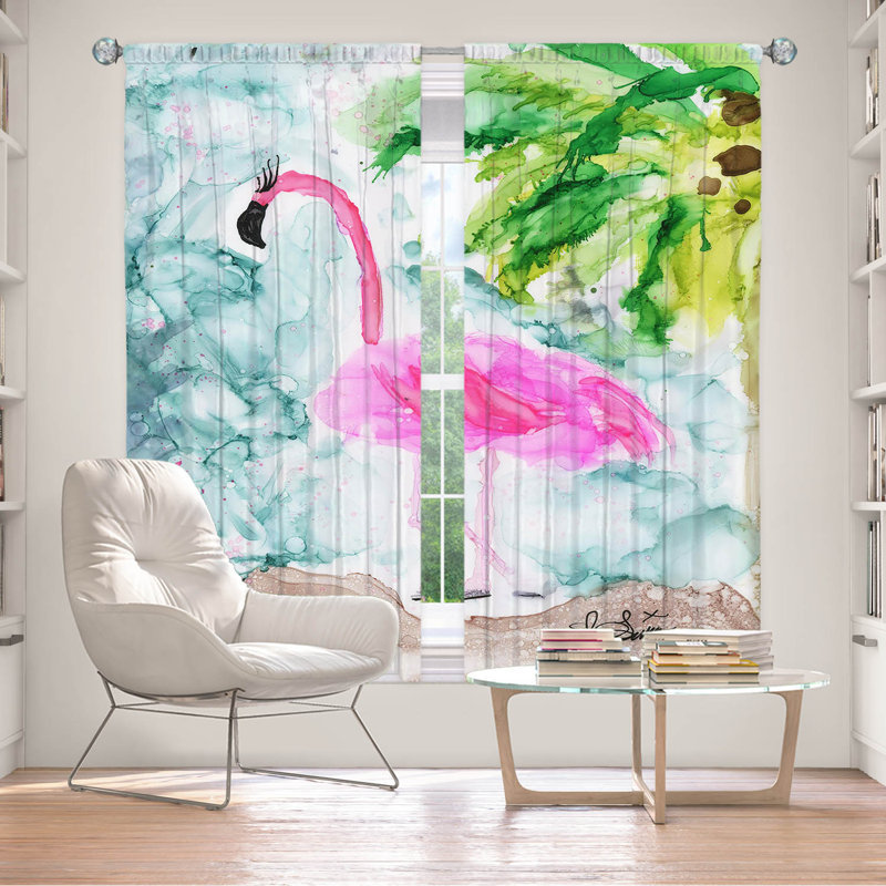 Ensemble de 2 rideaux doublés pour fenêtre par Shay Livenspargar - Tropical Flamingo, L 40 po x L 82 po