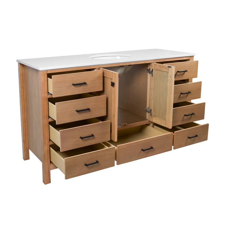 Claudett 60'' Single Bathroom Vanity with Top, Engineered White, Blonde