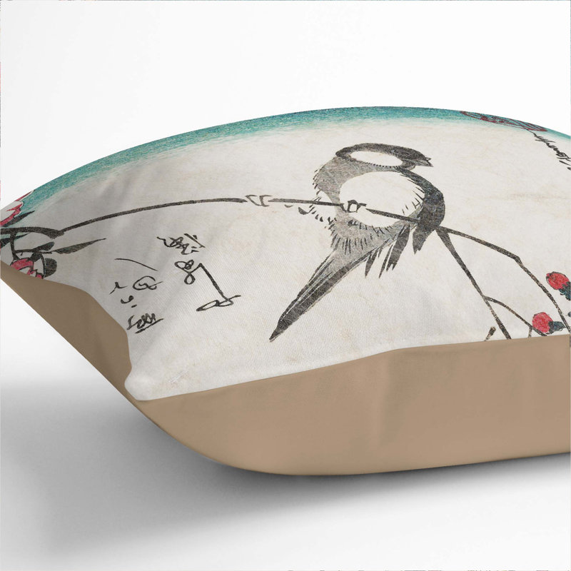 Bird & Cherry Blossom Square Throw Cushion, Stone, 55 x 55 cm