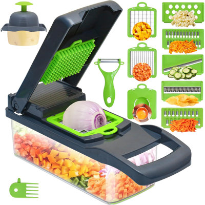 8-in-1 BPA-Free Vegetable Chopper with Stainless Steel Blades – Dishwasher-Safe Onion Dicer with Large Container for Meal Prep