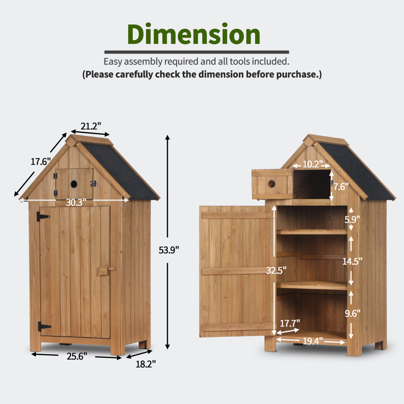 Natural Fir Wood Outdoor Storage Cabinet with Shelves and Door