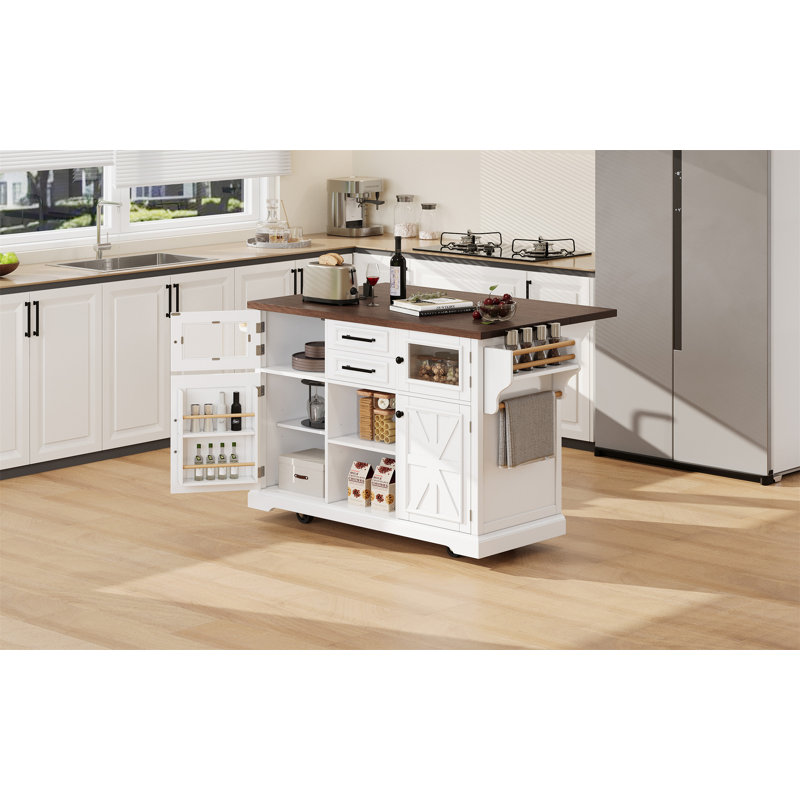 54.9" Kitchen Island With Drop Leaf, White