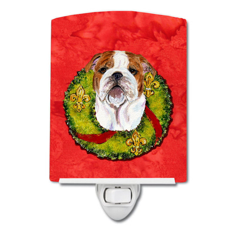 Éclairage de noël en céramique de noël cairn terrier, Bouledogue anglais brun