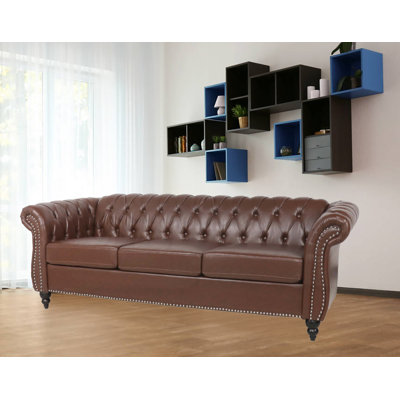 Ninave 84"" W Rolled Arm Tufted 3-Seater Vegan Sofa With Nailhead Trim -  Alcott Hill®, 2741660686364245986CDEF1317D6623