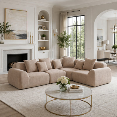 Oversized Cloud Velvet Curved Sectional Couch with L-Shape Chaise, Memory Foam Modular Sofa for Living Room, No Assembly Required