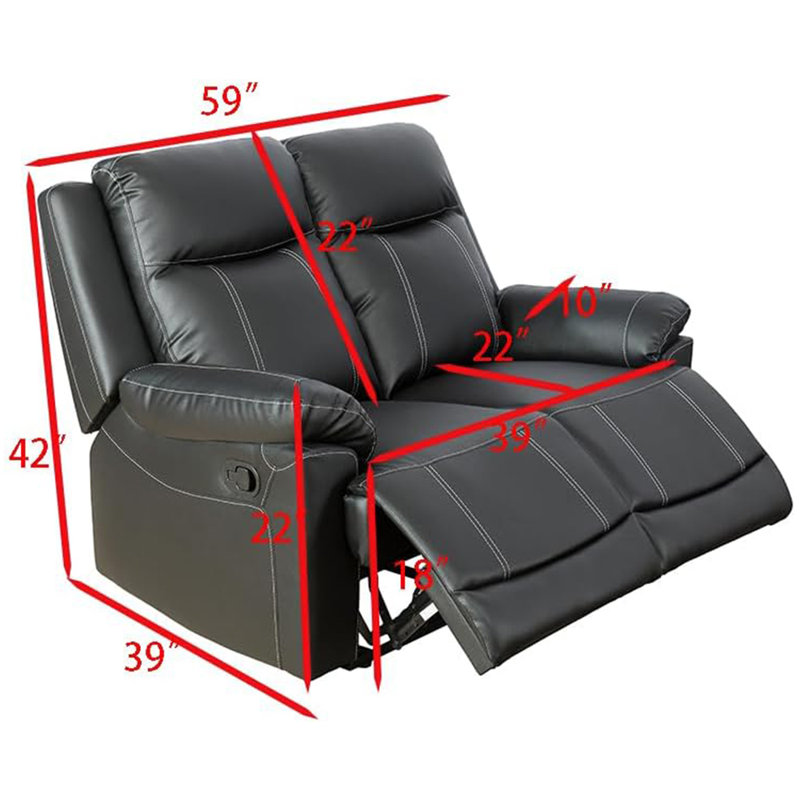 Semi Pu Synthetic Leather Recliner Loveseat Sofa, Black