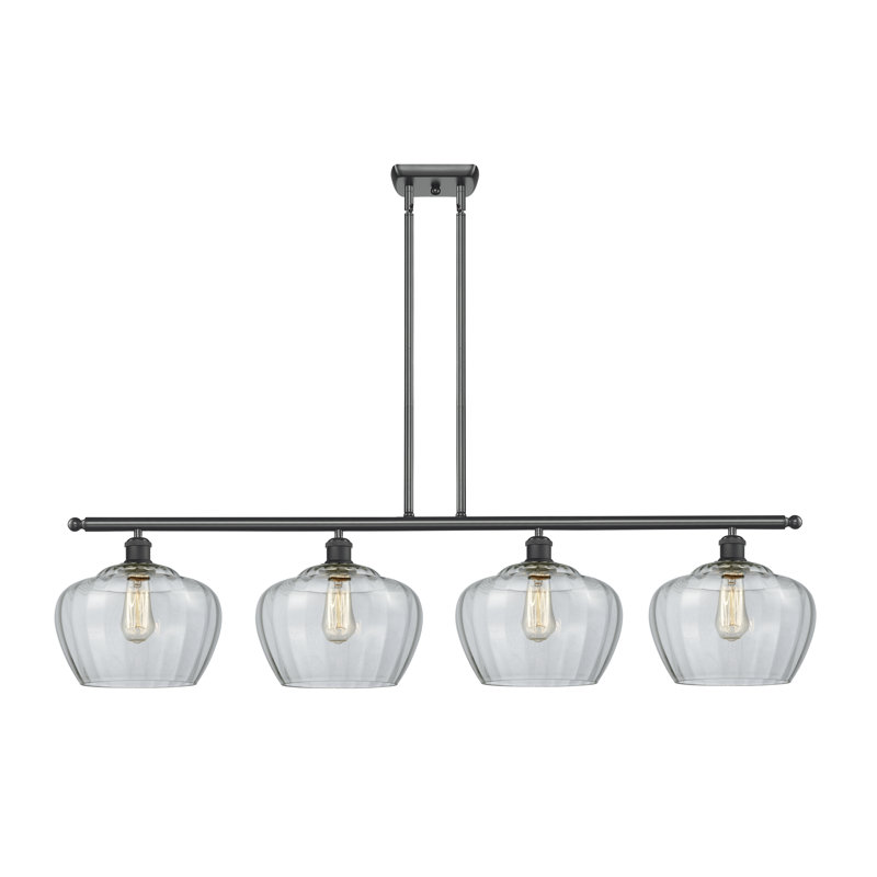 Luminaire suspendu linéaire pour îlot de cuisine 4 lumières Monténégro, Ampoule non incluse, Noir mat, Transparent