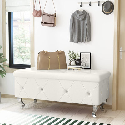 Voxto 37.4" Wide Faux Leather Tufted Rectangle Storage Ottoman