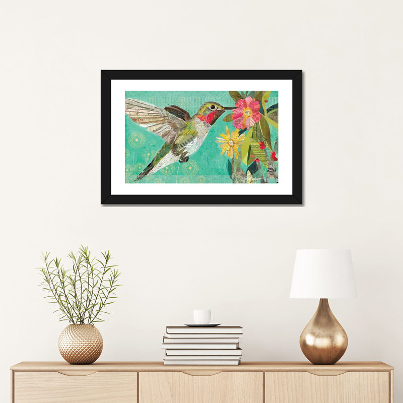 Mom's Hummingbird par Traci Anderson - impression d'art graphique, H 16 po x l 24 po x P 1 po, Papier noir, Blanc
