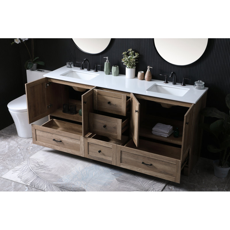Soma 72 " W 2 Double Vanity Bathroom Vanity With Engineered Marble Top, Natural Oak