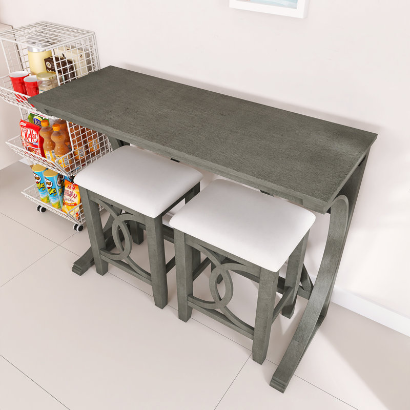 Ensemble de table et de chaises de style campagnard 3 pièces de 47,20 pouces avec port USB et tabourets rembourrés, Gris