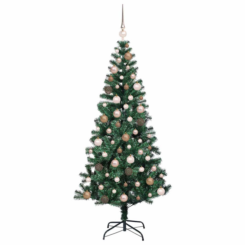 vidaXL Artificial Pre-lit Christmas Tree Green PVC and Metal, 5.9 ft, Green