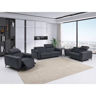 Sakai Top Grain Italian Leather Power Reclining Sofa, Loveseat, and Chair