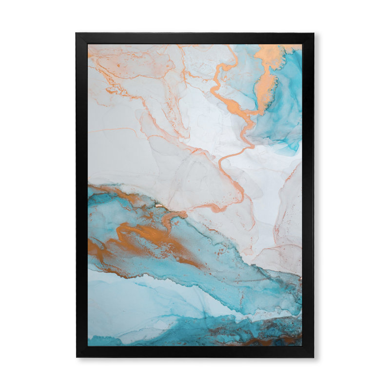 Luxe or turquoise marbré débit II - peinture, Cadre photo noir, H 20 po x l 12 po x P 1 po